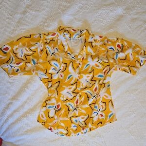 Vintage SK & Company Yellow Floral Blouse Womens 10